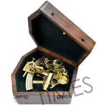 Nautical Sextant With Wooden Antique Box