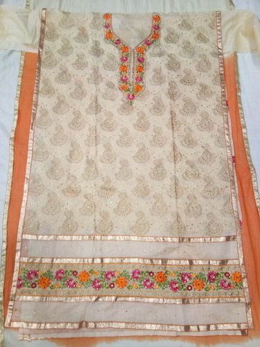 Salwar Suit - Chandery Fabric, Customized Size, Multi-Colored with Double Shade Nazmi Dupatta and Embroidery | Indian Ethnic, Embroidered Pattern