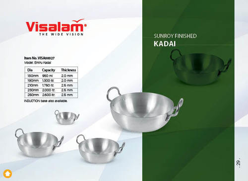 Emery Kadai - Aluminum, 180-250 MM Thickness, 950-2600 ML Capacity | Versatile Cooking Pot, Durable Design