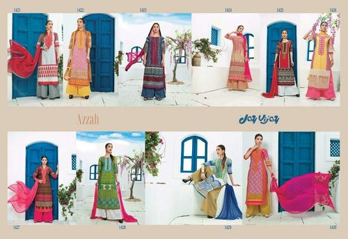 Printed cotton suits with chiffon dupatta