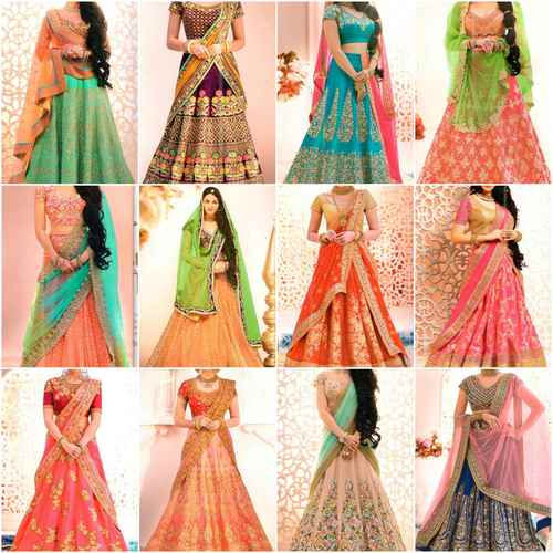 Nakkashi Lahnga - Silk Brocade, Customizable Sizes, Various Colors | Handcrafted Zari & Stone Embellishments, Elegant Design, Floor-Length, Traditional Style
