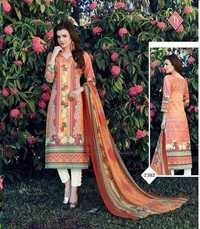 Designer Salwar Kameez - Satin Cotton Top, Semi Lawn Bottom, Heavy Chiffon Dupatta | Xl Size, Full Sleeves, Printed Pattern, Lace Closure, Ethnic Indian Style