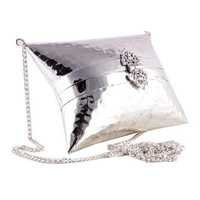 Silver Pillow Design Metal Handbag With Long Chain Gender: Women