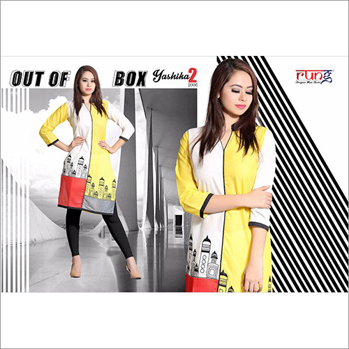 Kurti-15 - Cotton, 44 Inches, Yellow | Stylish Design, Comfortable Fabric, Three-Quarter Sleeve