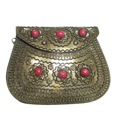 Gold Metal and Stone Beads Handmade Clutch Handbag