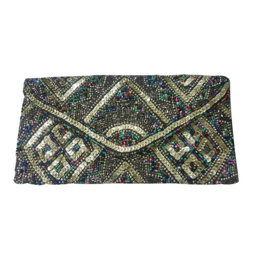Multiple Glass Beaded Embroidery Clutch Bag