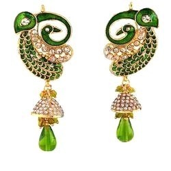 Designer Earrings - Gold and Pearl Pendant Earrings with Opal Stone, Beautiful Look, Attractive Design, Smooth Finish for Parties and Engagements