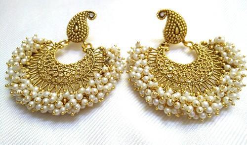 Crystal Earrings - Gold and Pearl Charm Earrings with Crystal Stone | Unique Design, Attractive Look, Fine Finish