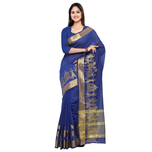 Cotton Silk Embellished Saree - 5.5 Mtr Length, Zari Border & Stripes | Lightweight, Smooth Texture, Elegant Party Wear