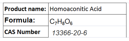 Homoaconitic Acid - White Powder, C7H8O6, CAS 13366-20-6 | Lysine Biosynthesis, Biochemical Research