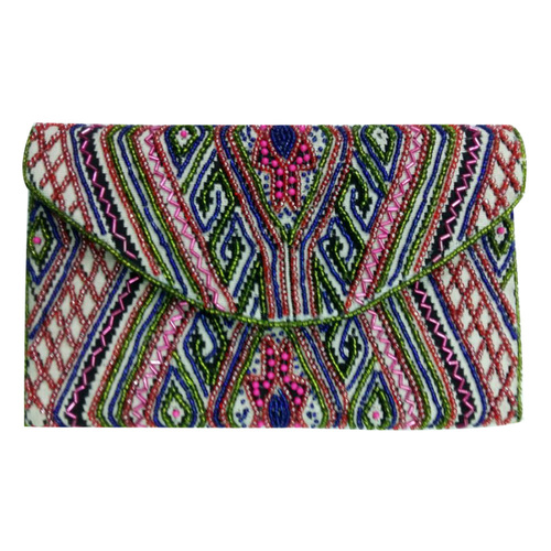 Pink Glass Beaded Handcrafted Embroider Clutch Bag