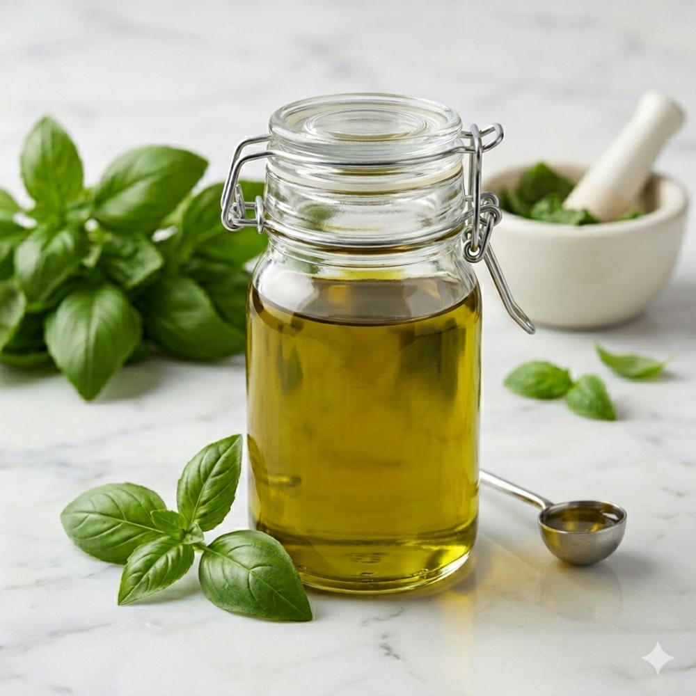 Basil Oil - Ocimum Basilicum, Pale Yellow, 95% Purity | Aromatic Massage Oil for Hair and Skin Care, Suitable for Acne Treatment and Digestion Relief