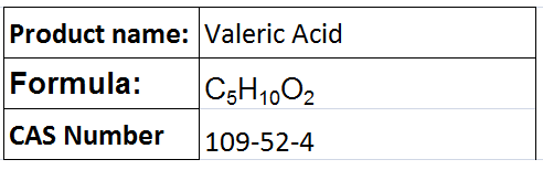 Valeric Acid - C5H10O2, Boiling Point 186-187°C | Pleasant Odor, Perfume and Cosmetic Use