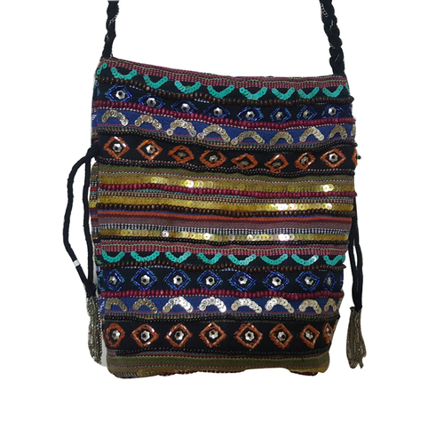 Purple Glass Beaded Potli Hand Embroidery Clutch Bag