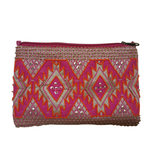 Pink Color Embroidery Clutch Hand Bag