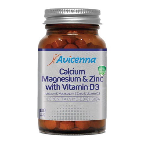 Avicenna Health Supplement Tablet - 100 Tablets Calcium 200 mg Magnesium 150 mg Zinc 10 mg Vitamin D3 32.5 mcg | Strengthens Bones Supports Nutrition Improves Bone Density