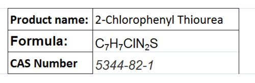 2-Chlorophenyl Thiourea - Crystalline, CâHâClNâS, CAS 5344-82-1 | Herbicide, Weed Control, Agricultural Use, 99% Purity