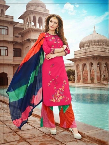 Stylish Salwar Kameez - Pure Cotton, Pink Color with Laces | Breathable, Quick Dry, Ethnic Indian Design, Short Sleeves, Embroidered Pattern