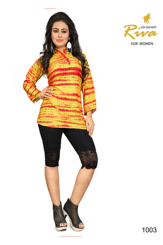 Silk Kurti - Silk Material Sizes L XL XXL | Yellow and Red Printed Design Full Sleeve Formal Ethnic Wear