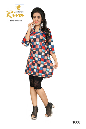 Silk Kurti - L, XL, XXL | Printed Pattern, Short Sleeves, Ethnic Indian Design