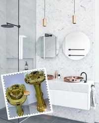 Decorative Gold Plated Wash Basin Pedestal