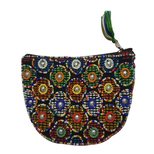 Dark Blue Glass Beaded Embroidery Clutch Bag