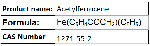 Acetylferrocene - Organometallic Orange-Yellow Crystals, Fe(C5H4COCH3)(C5H5), 99% Purity, Research Grade, 85-86°C Melting Point