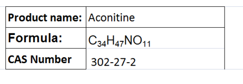 Aconitine - C34H47NO11, CAS 302-27-2, 150-152°C Melting Point | Analgesic, Antipyretic, Herbal Medicine