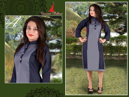 Grey And Blue Sanvari Kurtis Wholesale