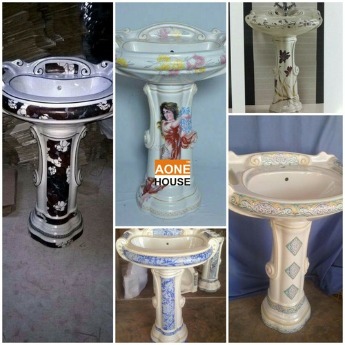 Multi Color Sticker Design Wash Basin Pedestal Installation Type: Wall Mounted