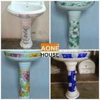Multi Color Sticker Design Wash Basin Pedestal