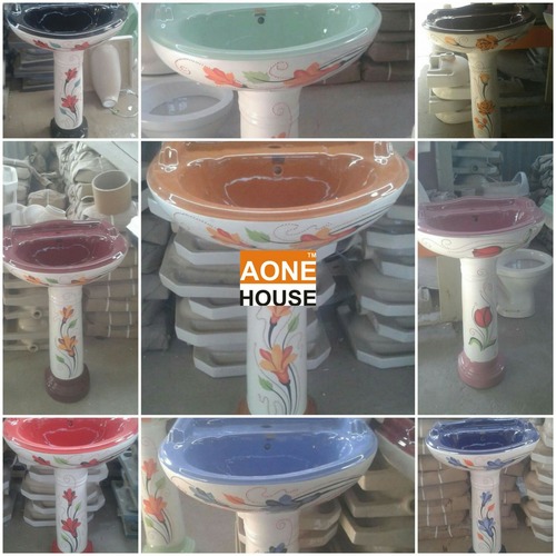 Ceramic Multi Double Color Design Wash Basin Pedestal