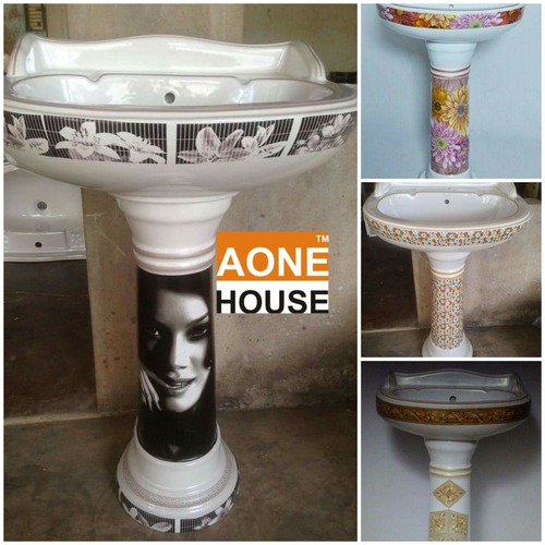 Multi Color Sticker Design Wash Basin Pedestal Installation Type: Wall Mounted