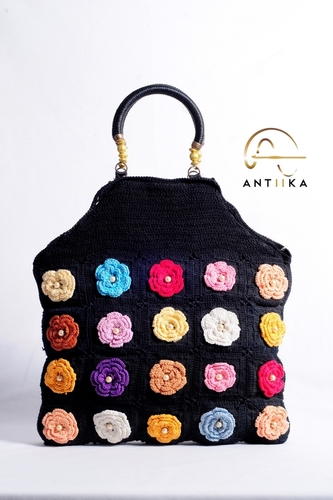 All Colours Crochet Black Handbag