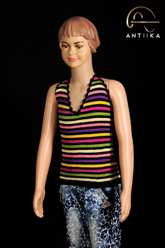 Crochet Kids Top - Cotton Blend, Varied Sizes, Multicolor | Comfortable Fit, Durable Material, Lightweight Feel, Stylish Striped Design