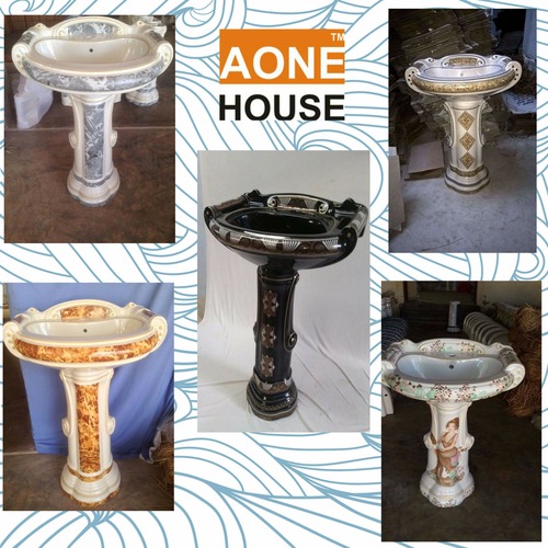 Multi Color Sticker Design Wash Basin Pedestal Installation Type: Wall Mounted