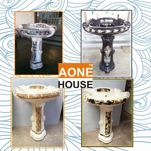 Multi Color Sticker Design Wash Basin Pedestal - Ceramic Material, Wall Mounted Installation Type | Customizable Colors, Elegant Decorative Designs