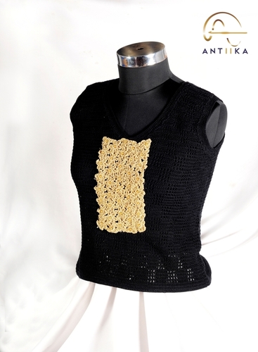 Crochet Tops - Cotton Yarn, 16x12 Inch, Black | Comfortable Fit, Durable Crochet, Handmade Quality, Stylish Design, Unique Pattern, Versatile Style