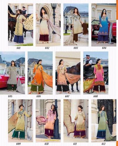 Digital Print Embroidery & Handwork Suits with Siffon Dupatta - Glaze Satin Top, Cambric Cotton Bottom, 12-Piece Set | Stylish Design, Digital Print, Hand & Machine Embroidery