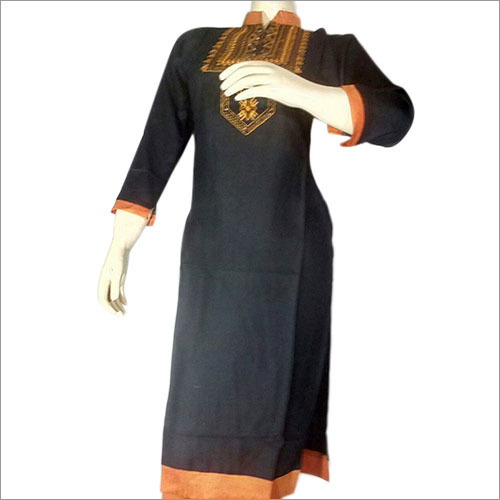 Black Reyon Embroidery Work Kurti