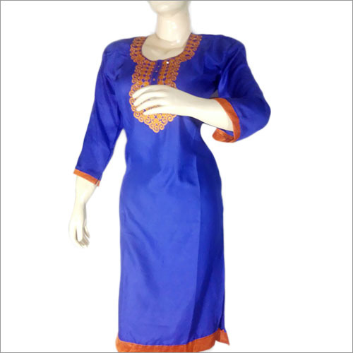Blue Reyon Embroidery Work Kurti