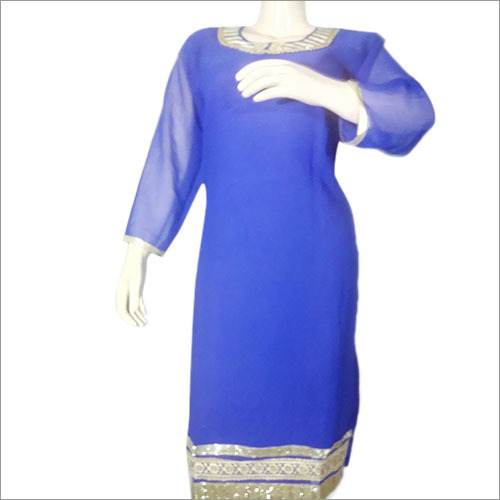 Blue Reyon Patch Work Kurti