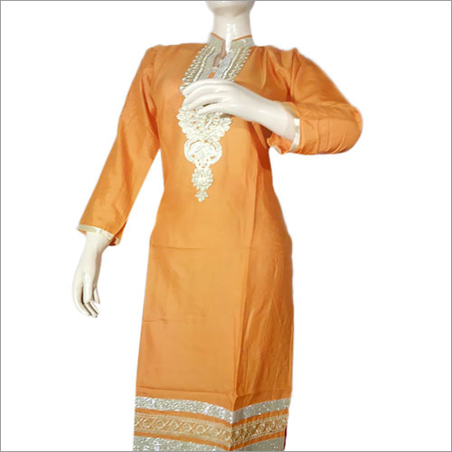 Yellow Reyon Patch Work Kurti