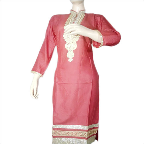 Pink Reyon Patch Work Kurti