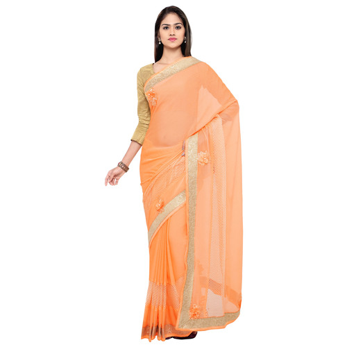 Light Orange Party Wear Chiffon Saree