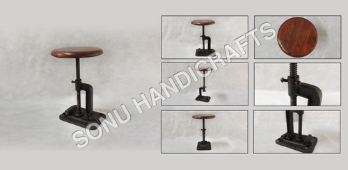 Wood Iron Stool With Wooden Seat