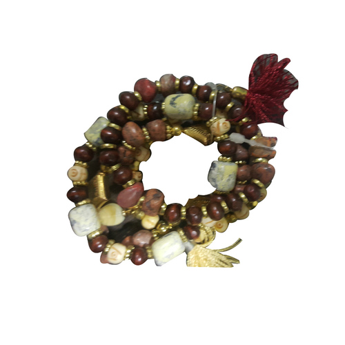 Brown Stone Beads and Tussle Bracelet Set