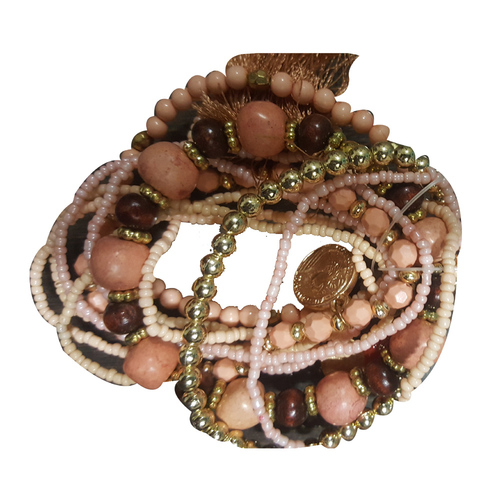 Pink Glass Beaded Tussle Bracelet Set