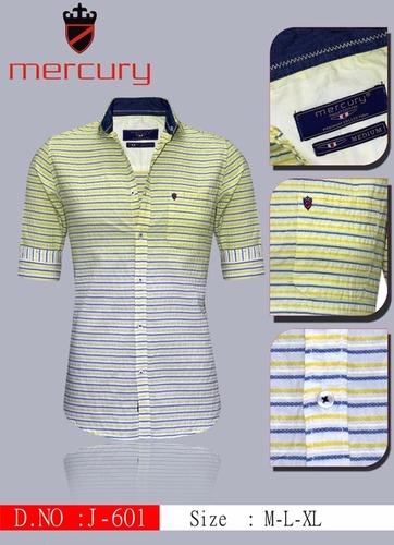 Shirt - Cotton, M-L-XL, Yellow | Collared, Soft Fabric, Stylish Design, Comfortable Fit, Durable, Breathable, Striped, Half Sleeves