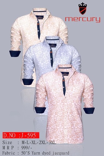 Shirt - 90's Yarn Dyed Jacquard, M-3XL, Beige | Mandarin Collar, Soft Fabric, Comfortable Fit, Stylish Design